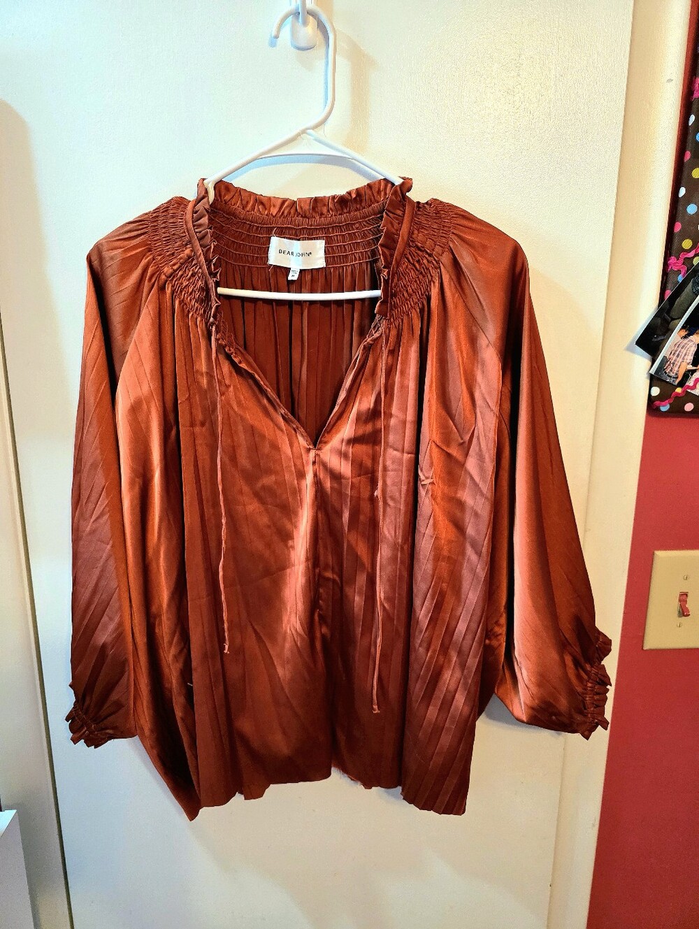 Dear John Women's Satin Oversized Top Size Medium Dark Orange Copper